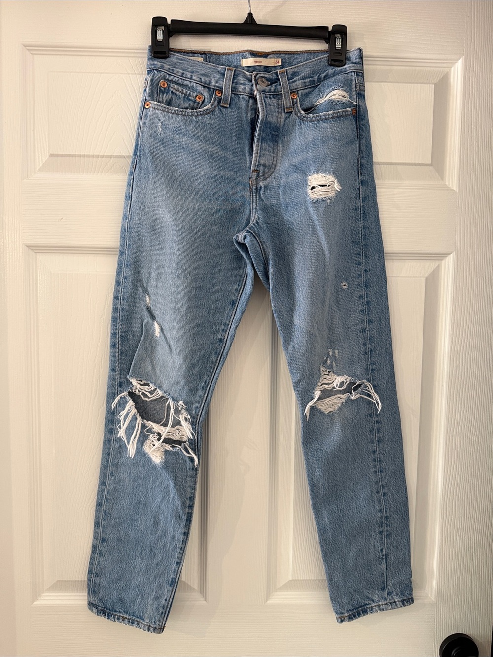Levi's Wedgie Light Blue Distressed Straight-Leg Jeans